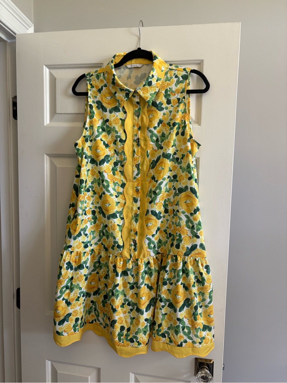 Yellow Floral Sleeveless Button-Front Mini Dress